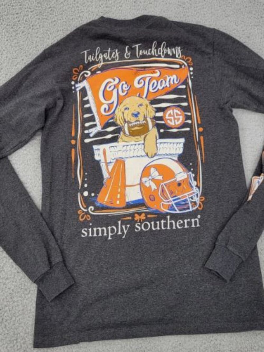 Simply Southern Gray Crewneck Touchdowns & Tailgates, L/S Crew + Earrings, NWT